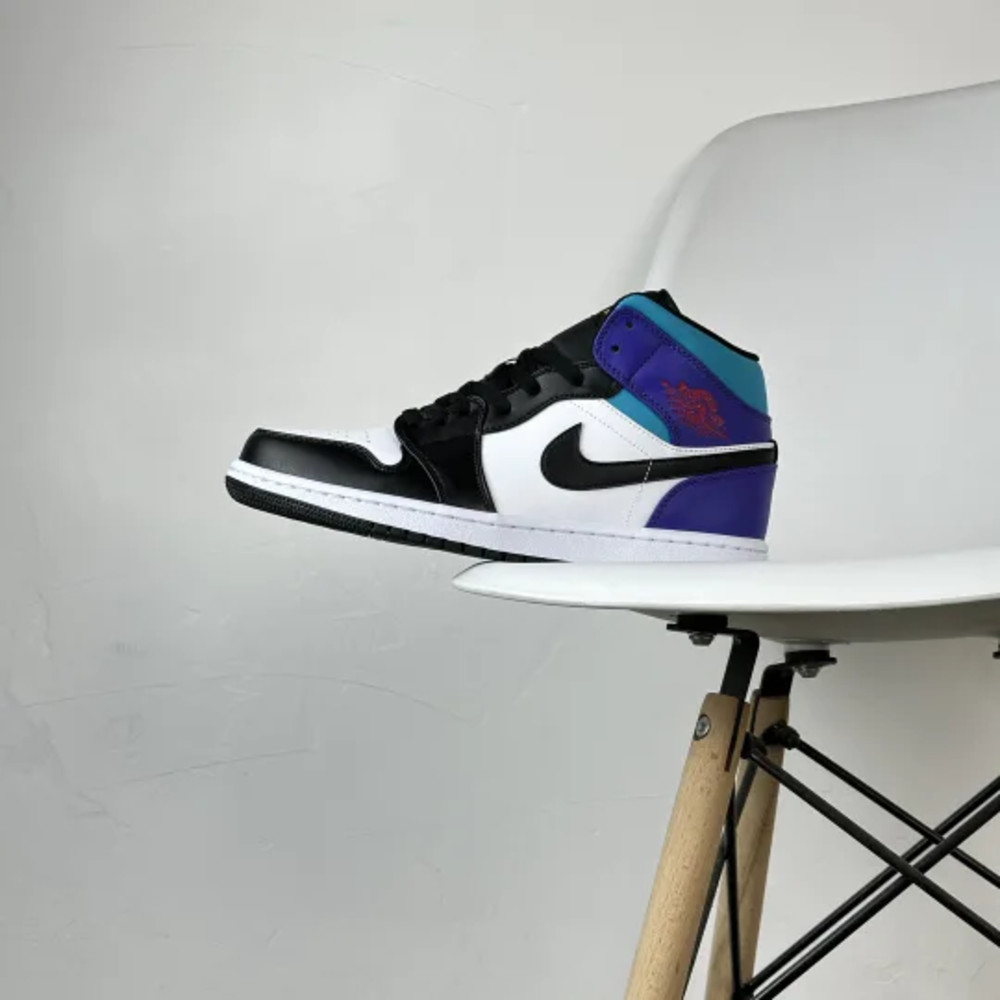 Air Jordan 1 Mid Black White Purple Turquoise